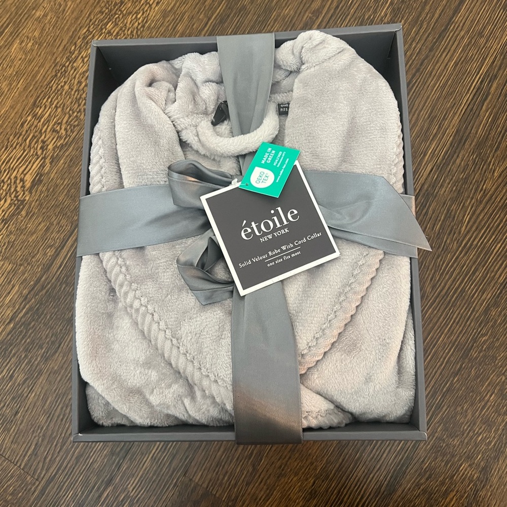 Solid Velour Robe with Cord Collar